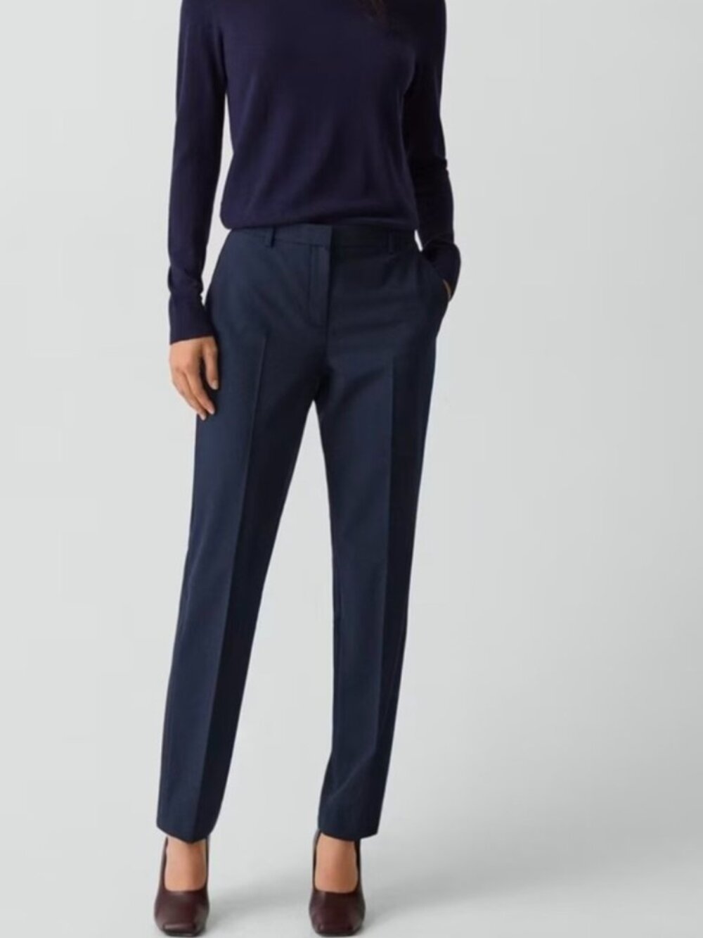 Theory Treeca Wool Blend Straight Leg Navy Trouser Pants Size 10